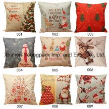 Christmas Home Decorative Cartoon Printed Cotton Linen Pillow Cushion Cover